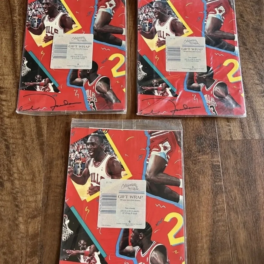 Michael Jordan Chicago Bulls Gift Wrap Vintage Gibson Wrapping Paper 3 Packs NWT